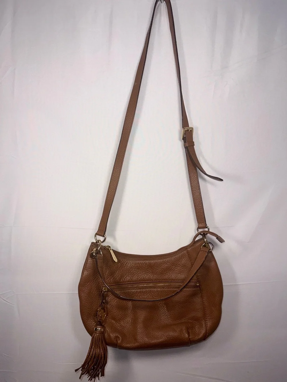 Micheal Kors Y2K Women Brown Leather Crossbody Bag Purse with Tassel